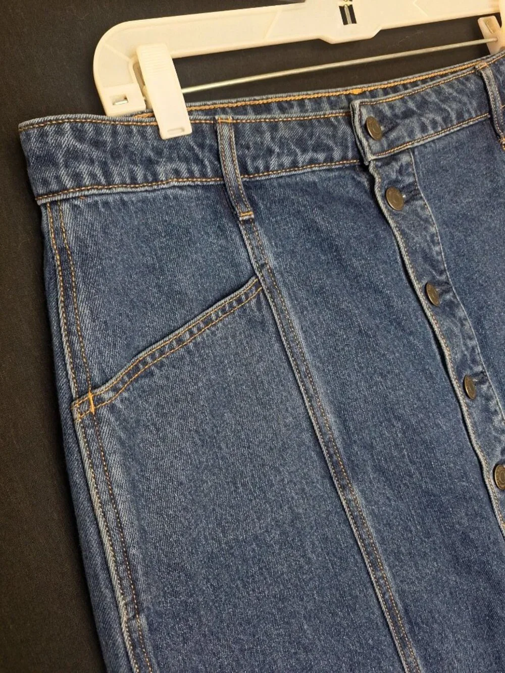 💙 Old Navy Button Front Denim Midi Skirt Size 14 Cotton Dark Wash Pockets Casua